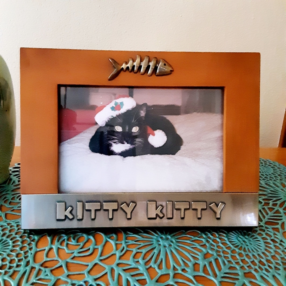 Cat Photo Frame 4x6 Photo Wood with Brass accents Kitty Kitty